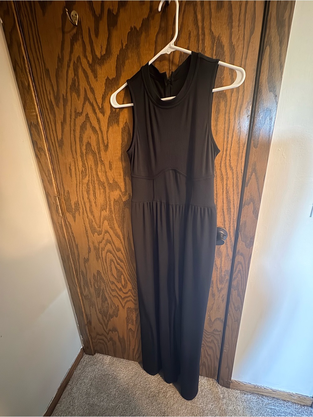 Women's Black high Neck Jumpsuit with Gathered Waist and Side Pockets